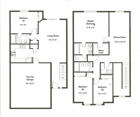 Floor plan for 4 beds, 2.5 baths, 1939 sqft